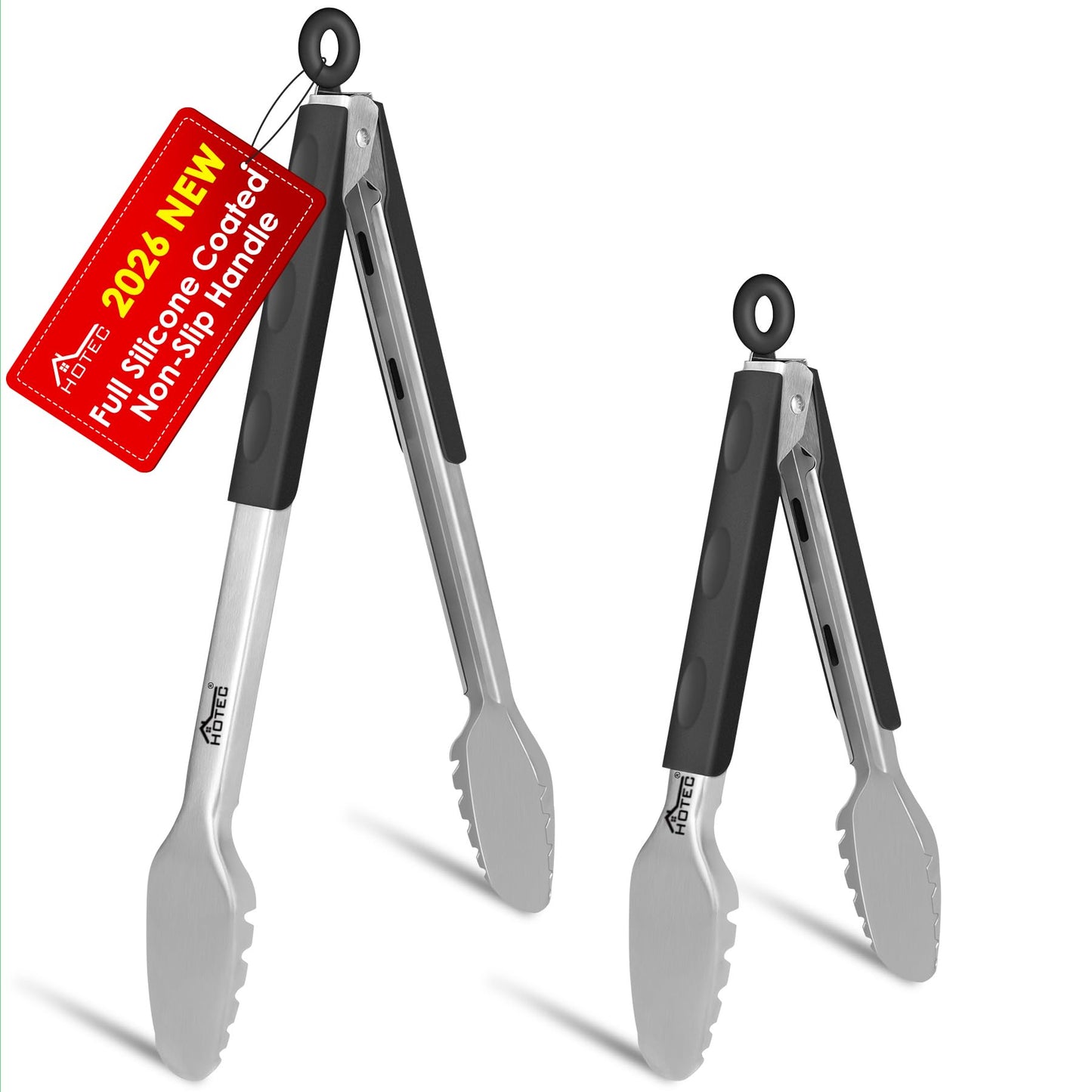 Hotec Mini Stainless Steel Kitchen Tongs for Cooking - 7-Inch Small Serving Tongs Metal Food Tongs Non-Slip Grip