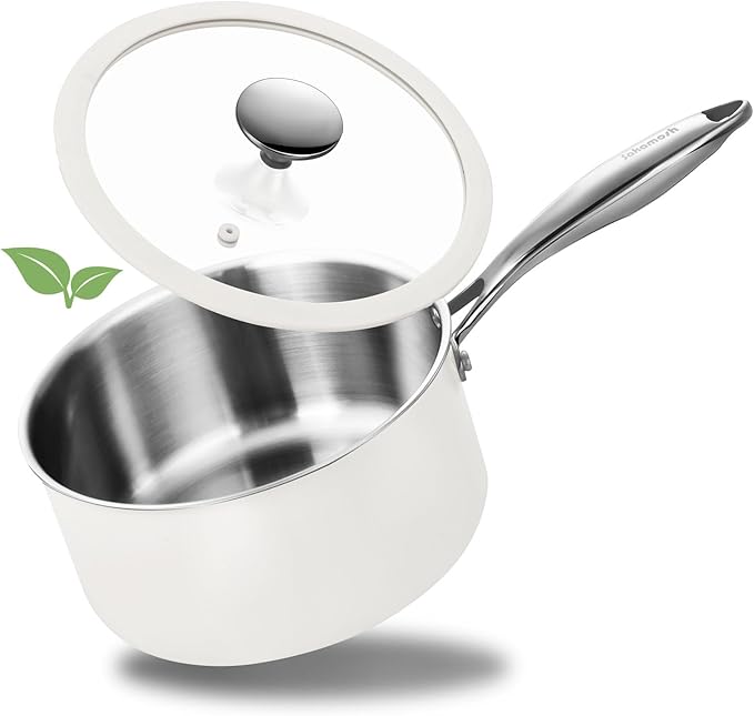 SAKAMOSH 2.5qt Tri-Ply Stainless Steel Saucepan & Lid, Induction Safe
