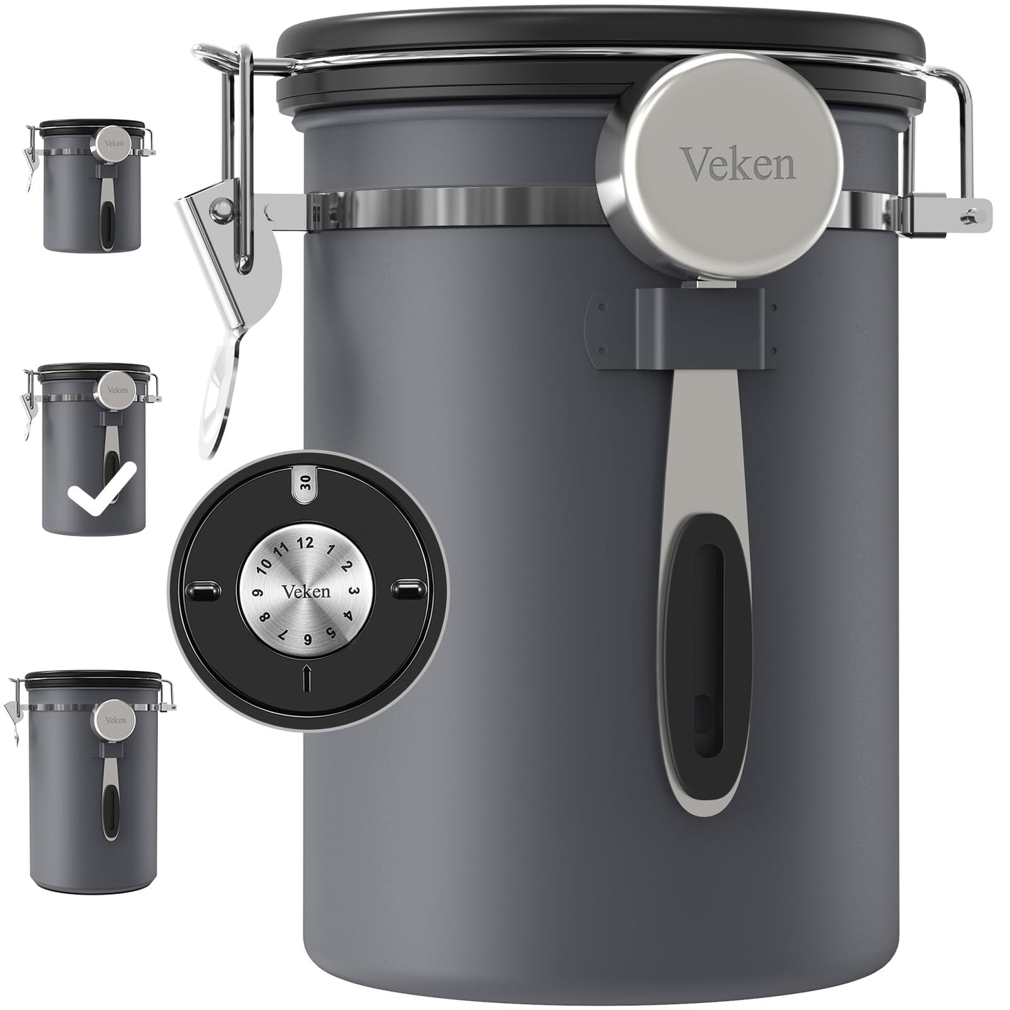 Veken Coffee Canister,39OZ, 2.2lbs,Large Airtight Stainless Steel Container