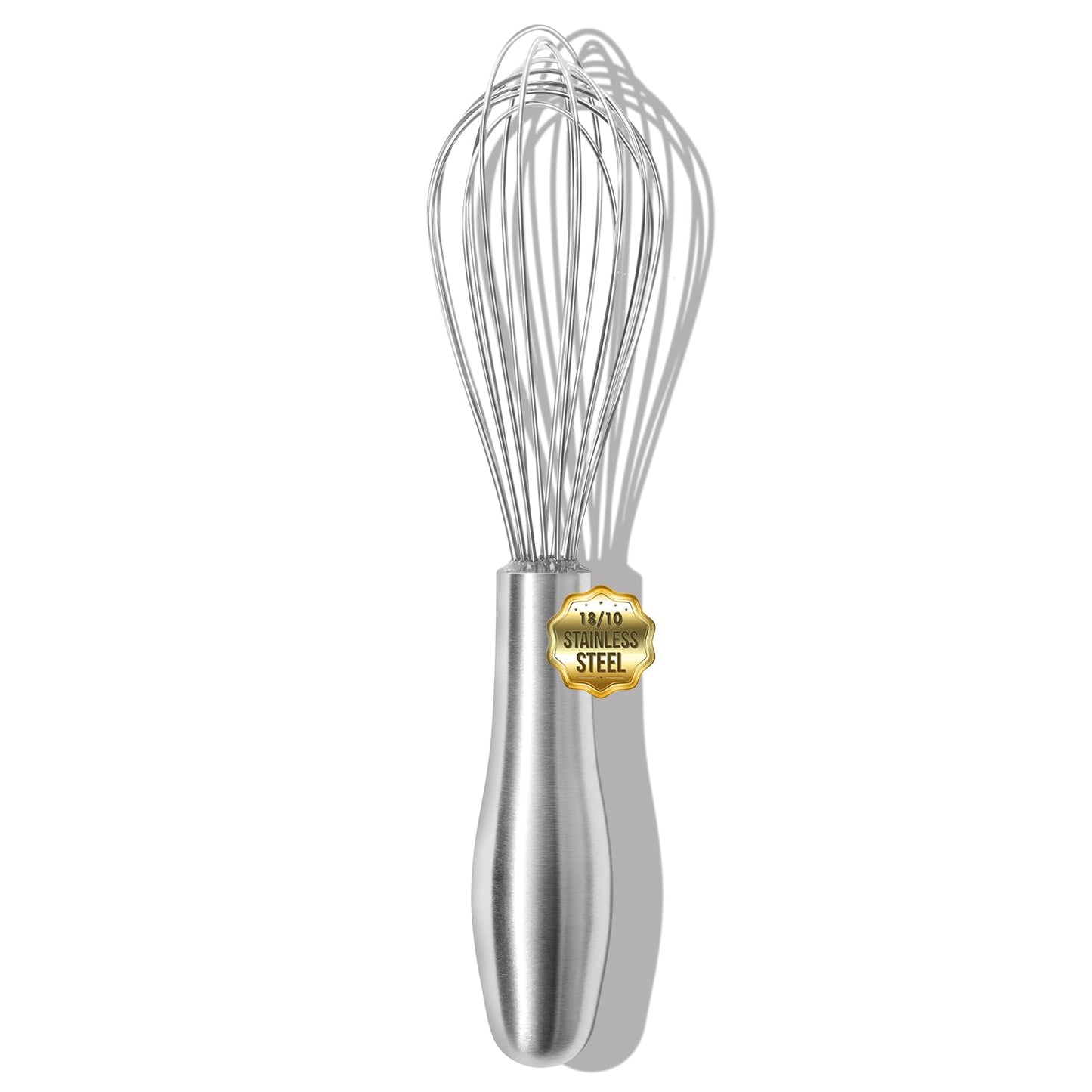 OYV 18/10 Stainless Steel Whisk, Ergonomic Handle, Dishwasher Safe Metal Whisk, Professional Wisk for Kitchen Cooking, Perfect for Blending, Whisking, Baking, and Beating, 10-Inch Wire Wisk