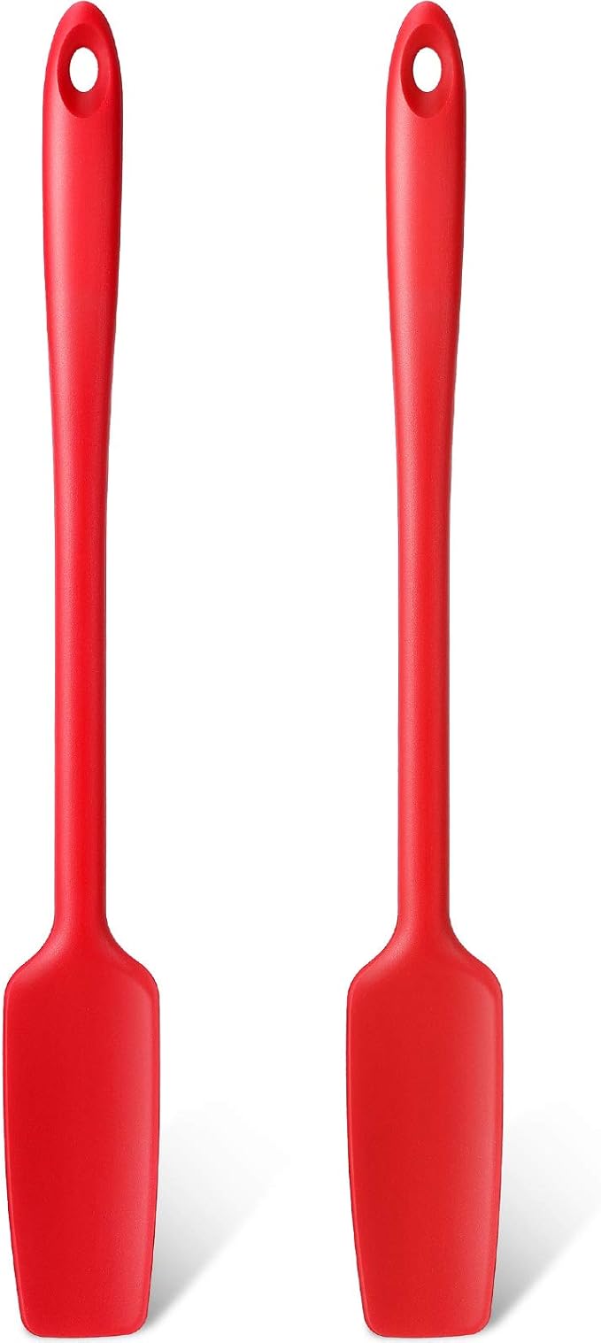 Long Handle Silicone Jar Spatula Kitchen Scraper Spatula Non-Stick Rubber Silicone Scraper for Jars, Smoothies, Blenders Cooking Baking Stirring Mixing(Black,2 Pieces)