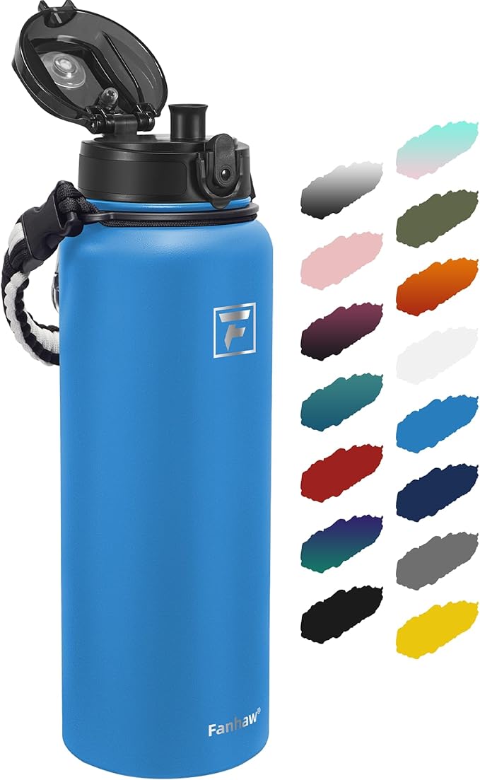 Fanhaw 40 oz Insulated Stainless Steel Water Bottle with Chug Lid, Leakproof & Sweat-Free Extra-Large Metal Bottle for Outdoor, Hiking & Gym (Sky Blue)