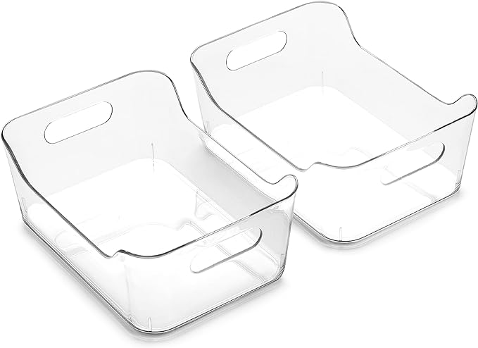 BINO | Plastic Storage Bins, Large - 2 Pack, Clear | THE SOHO COLLECTION | Pantry Organizers and Storage Containers | Fridge Organizer Bins | Kitchen Cabinet Organizer | Medicine Cabinet Bin