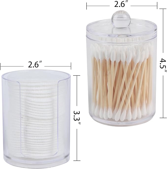 4 Pack Acrylic Qtip Holder Dispenser,Canisters Apothecary Jar Set, Bathroom Organizers and Storage,10 oz with 1Gap