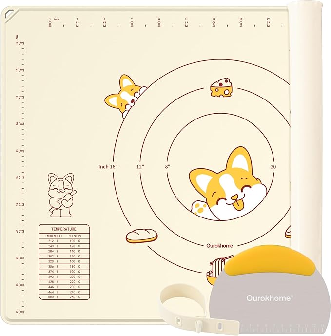 Ourokhome Silicone Baking Mat Sheet and Pastry Dough Cutter, 0.5 Inch Thick 28" X 20" BPA free Silicone Rolling Mat, Non-Stick and Anti-Slip, Dishwasher Safe (Gray)