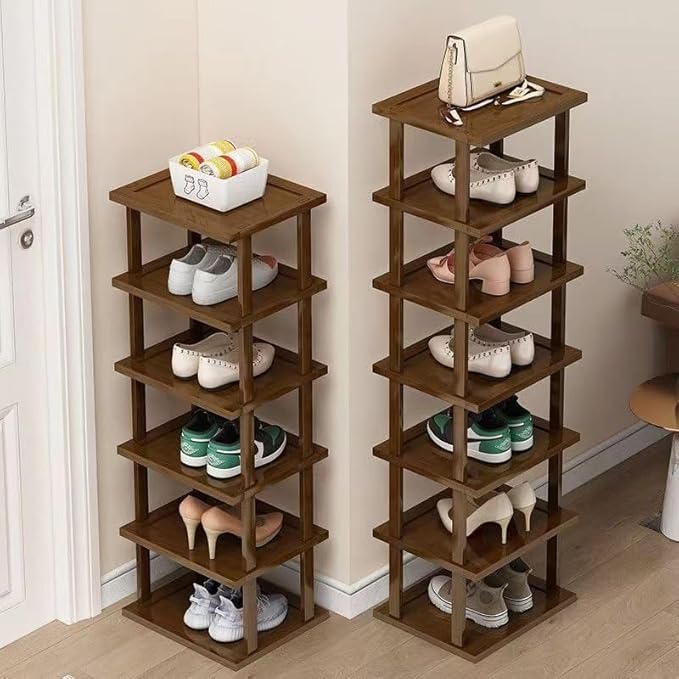 Vertical Shoe Rack-Tall Narrow Shoe Rack Organizer for Small Spaces,12Tier Bamboo Shoen Shelf for Entryway,Closet,Corner,Doorway,Skinny Shoe Shelf Space Saving Shoe storage,Free Stackable DIY
