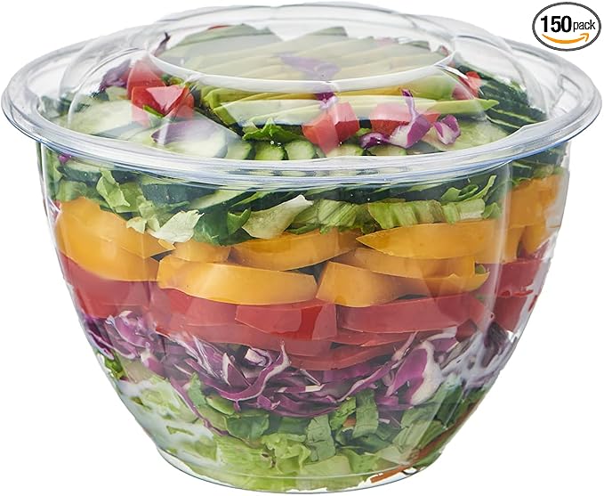 Jaluxing [18 oz. 150 Sets Clear Plastic Salad Bowls with Airtight Lids Disposable To Go Mixing Containers Serving for Fruit, Quinoa, Lunch and Meal Prep