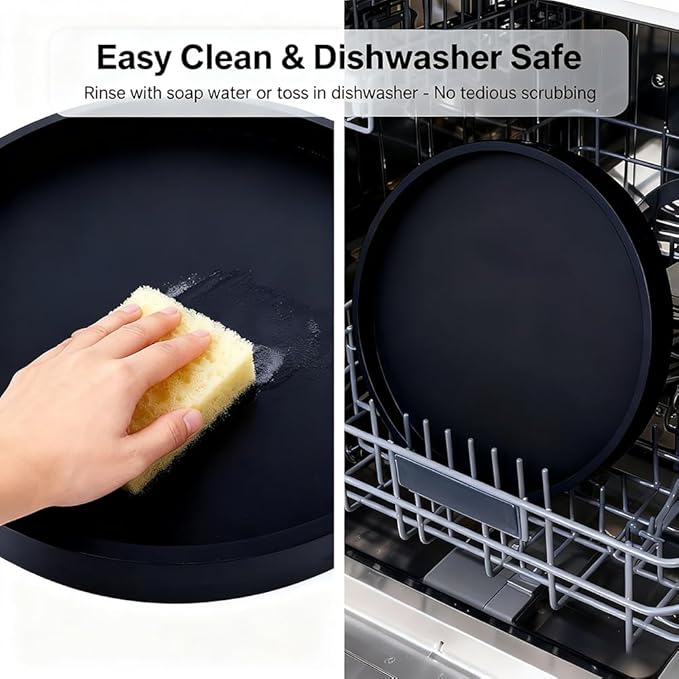 Silicone Bathroom Tray - 9-Inch Round Vanity Tray, Suitable for Candles, Perfumes, Soap Dispensers Black