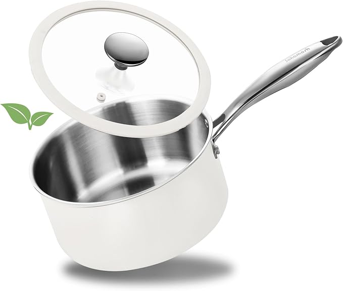 SAKAMOSH 2.5qt Tri-Ply Stainless Steel Saucepan & Lid, Induction Safe