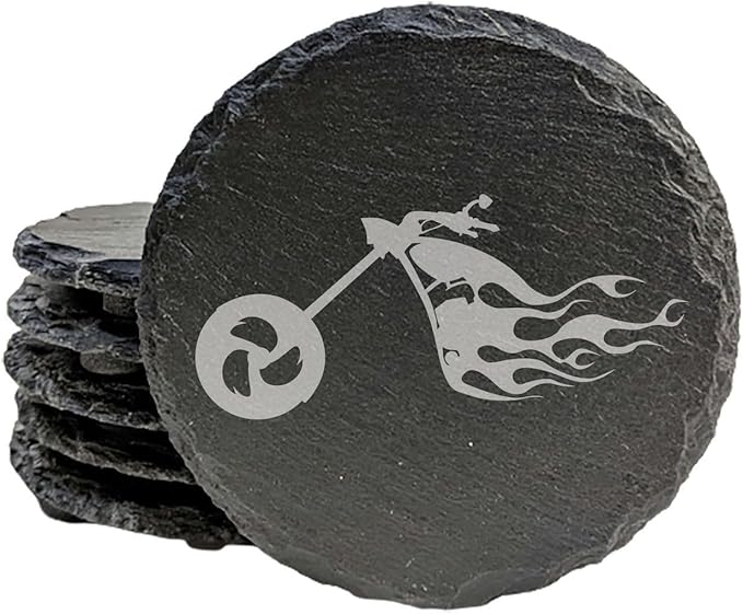 Engraved Motorcycle Journey Slate Coasters Set of 4 – Square – USA Made