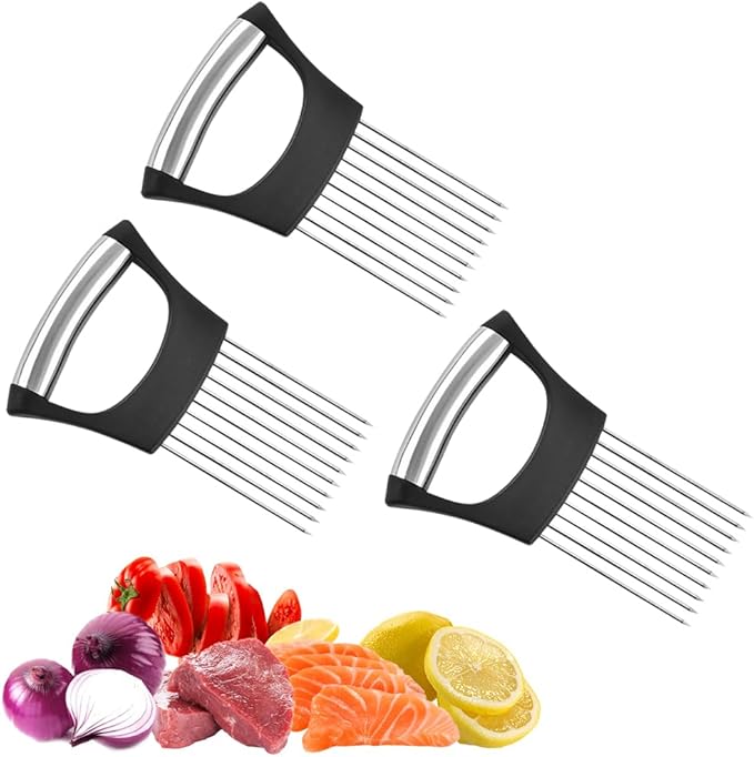 Stainless Steel Onion Slice Holder, 2025 New Tomato Cutter, Multi-Purpose Vegetable Slicer for Kitchen, Durable Food Chopper Kitchen Chopper Slicing Assistant Tool (A-1Pcs)