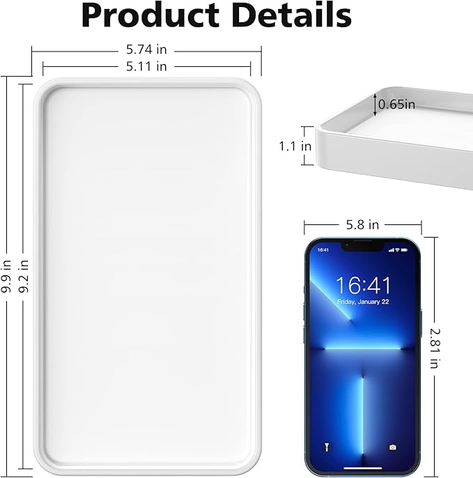 Gurygo 10" Bathroom Countertop and Vanity Tray - Kitchen Tray for Soap Bottles - Ceramic Vanity Tray for Bathroom Counter Organization - Kitchen Tray(White, Set/1)