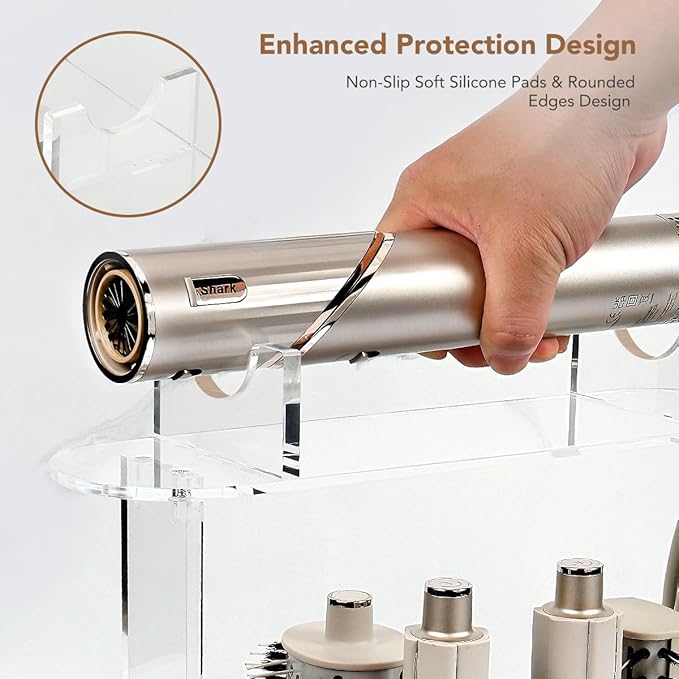 Upgraded Storage Holder for Shark FlexStyle– 7-Hole Acrylic Stand Organizer for Long Barrels & Diffuser, Countertop Holder for Shark Flex Style Accessories for Bathroom Vanity Makeup Table