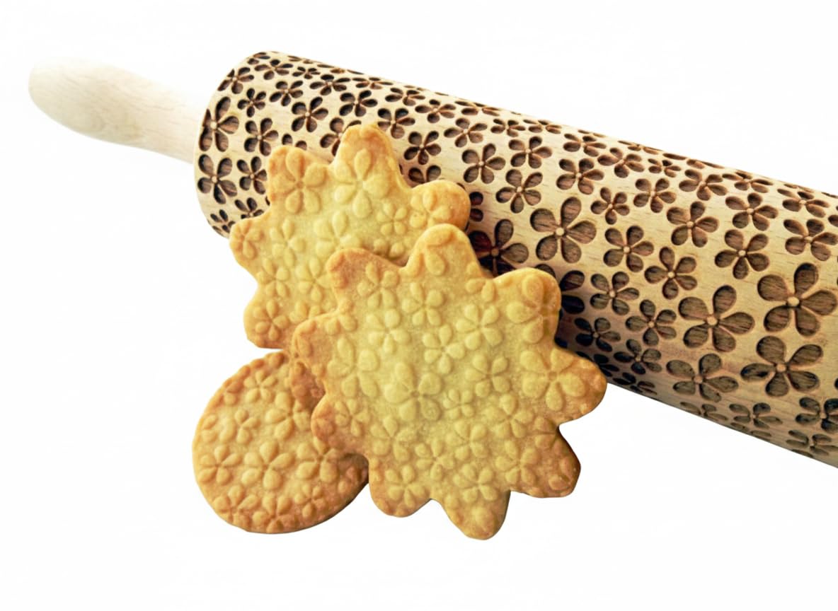 Rolling pin FLOWERS. Wooden embossing rolling pin with Oriental flowers. Embossed cookies. Pottery. Birthday gift. Gift for mother