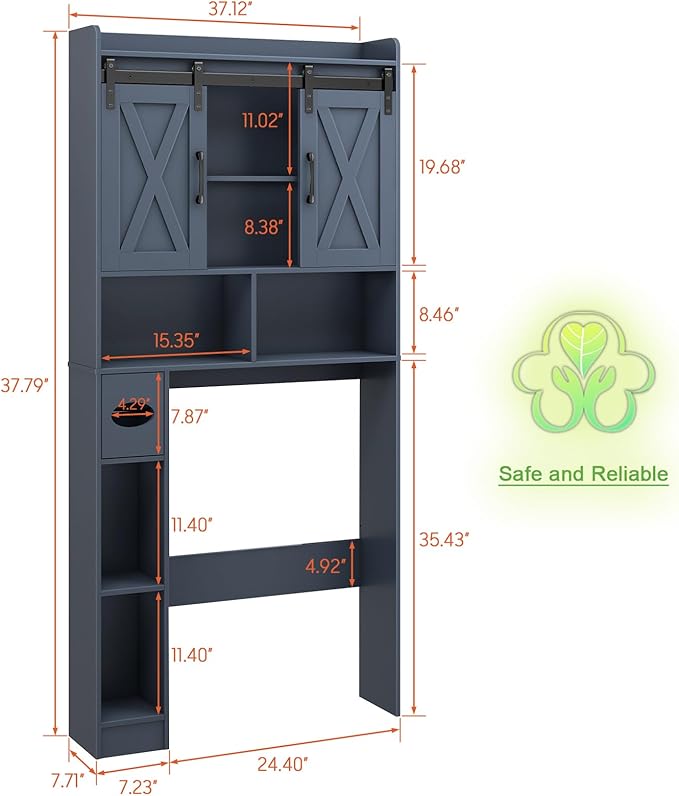 Vabches Over The Toilet Storage Cabinet, Farmhouse Storage Cabinet Over Toilet with Sliding Doors，Home Space-Saving Toilet Rack, for Bathroom, Restroom, Laundry