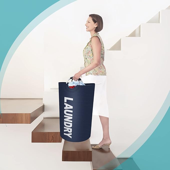 StorageRight 75L Large Laundry Basket, Laundry Hamper, Dirty Clothes Hamper for Laundry, Collapsible, Waterproof Laundry Baskets with Foam Protected Aluminum Handles for Laundry, Dorm, Family (Blue)