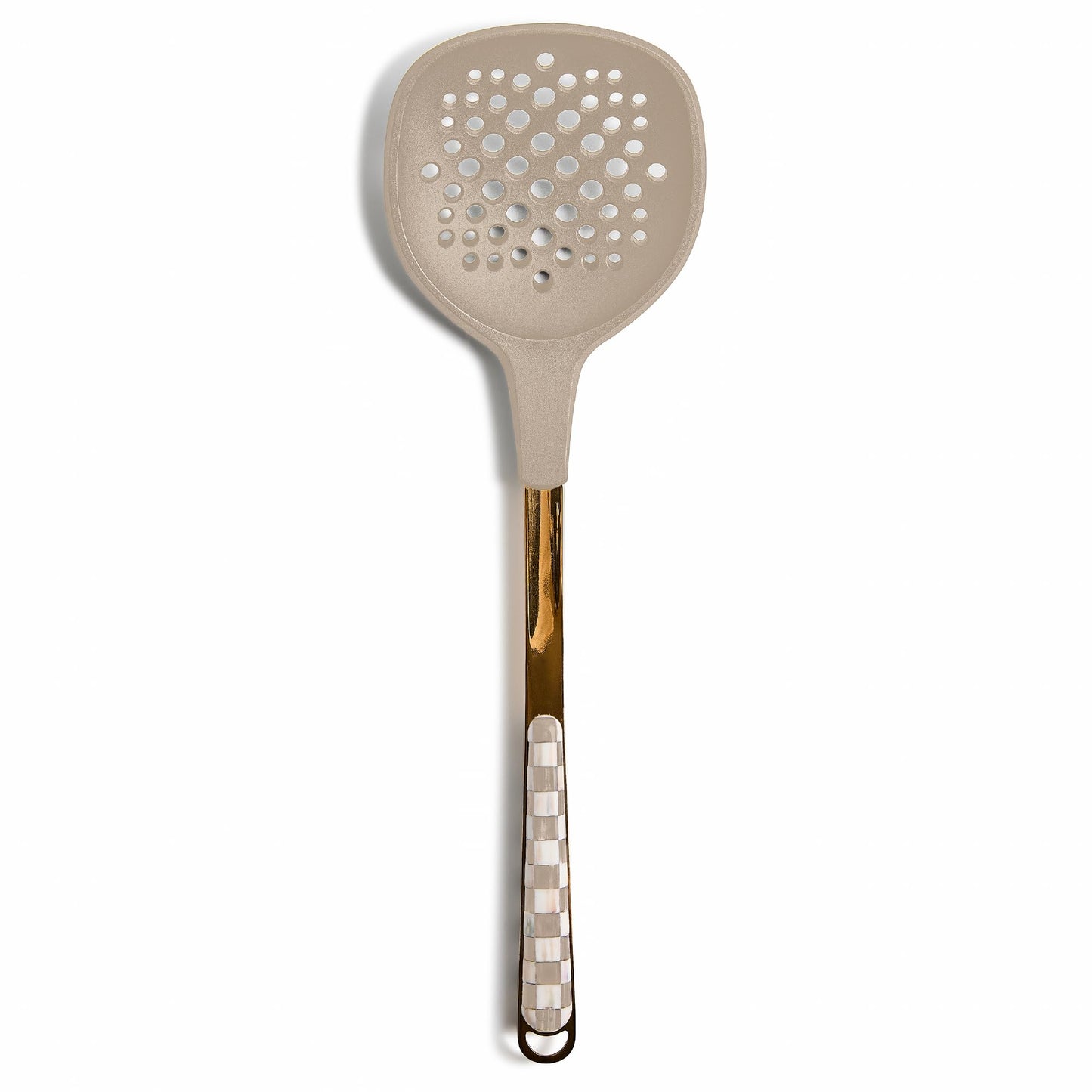 MACKENZIE-CHILDS Slotted Spoon, Silicone Turner for Cooking, Black-and-White Courtly Check