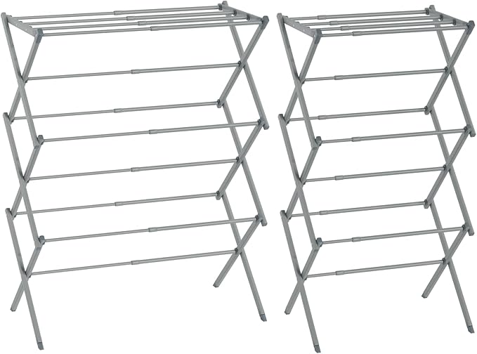 Foldable Drying Rack Clothing, 3-Tier Portable Clothes Drying Racks for Indoor & Outdoor, Anti-Rust Compact Laundry Rack Collapsible, Grey 28" D x 10" W x 35" H