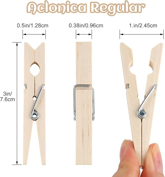 Phinus 72 Pcs Wooden Clothes Pins, 2.9 Inch Clothes Pins for Hanging Clothes, Pictures, Photos, Classroom, Crafts, Decoration, Clothespins Heavy Duty (Original Wooden Color)
