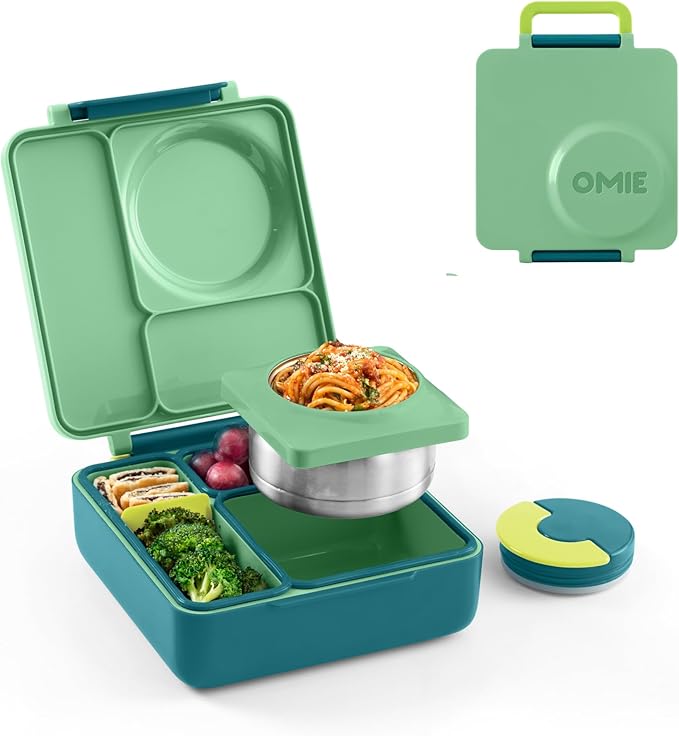 OmieBox Bento Box for Kids - Insulated Bento Lunch Box with Leak Proof Vacuum Insulated Food Jar - 3 Compartments, Two Temperature Zones (Sunshine)