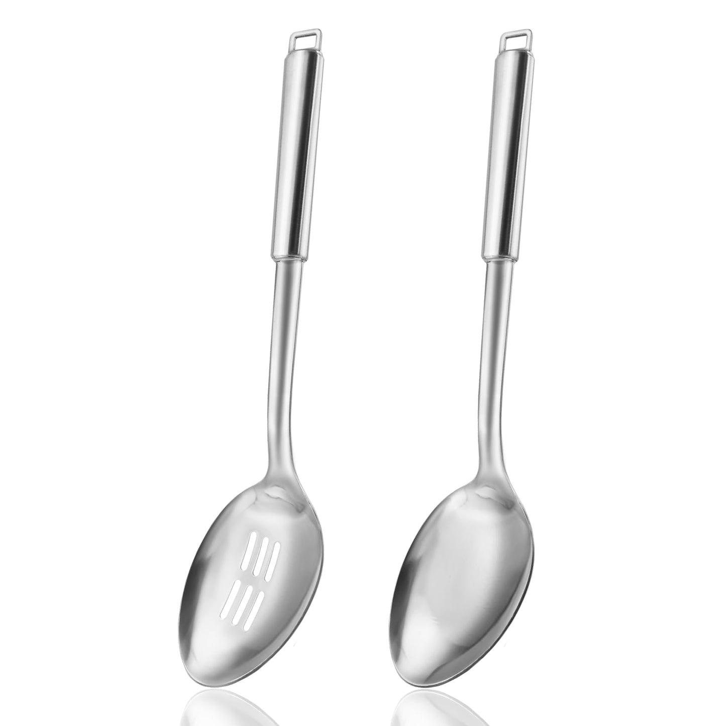 MUJINON 18/0 Stainless Steel Cooking Spoons Set, Serving Spoon & Slotted Spoon, Kitchen Cooking Utensils Set, Housewarming Daily Use Commercial, Pack of 2