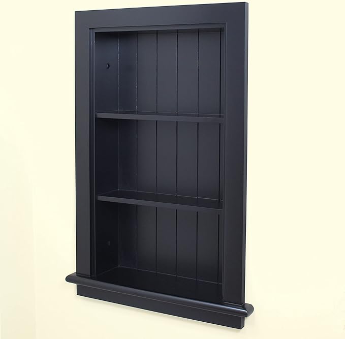 Fox Hollow Furnishings 14x24 Aiden Recessed Wall Niche Medicine Cabinet Replacement, in The Wall Bathroom Cabinet Insert Shelf/Shelves, Made in North America, Real Wood, NO MDF, Beadboard, Black
