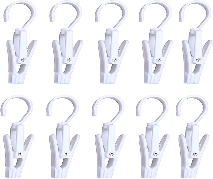 Super Strong Swivel Hanging Hooks - Laundry & Curtain Clips, Clothes Pins - Beach Towel Clips, 4.3-inch, White (10-pack)