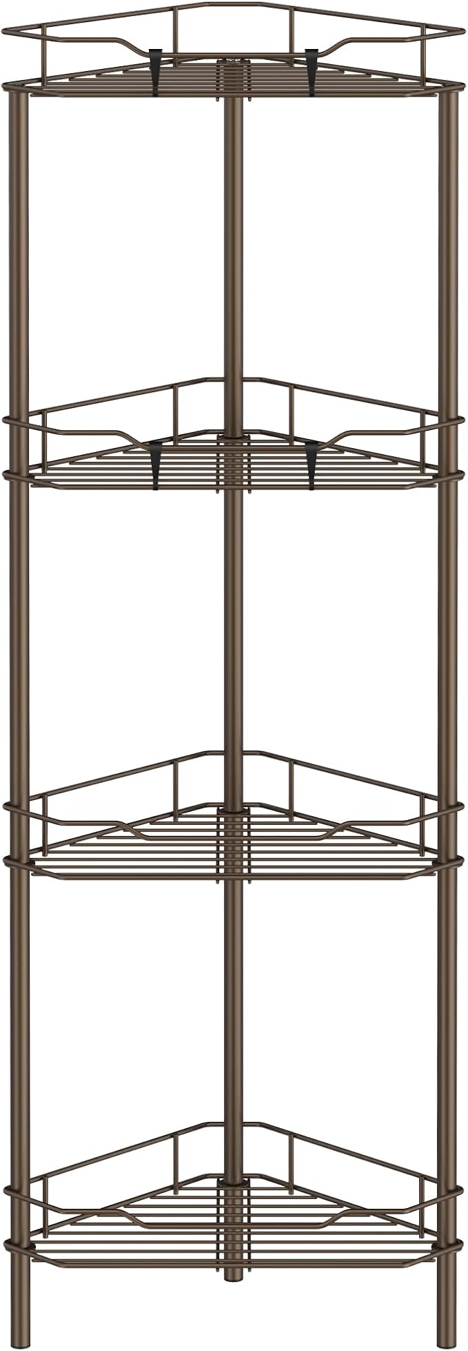 4 Tier Floor Standing Corner Shower Caddy Organizer Shelf with Hooks, Bathroom Shelves Stand Rack, Bronze