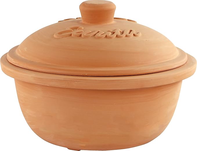 Reston Lloyd Eurita 4 Quart Terracotta Clay Non Stick Dutch Oven – Natural, Lead Cadmium‑Free, Oven & Microwave Safe, Rustic Slow-Cooker Pot Roasting & Casseroles, Healthy cooking with recipe guide