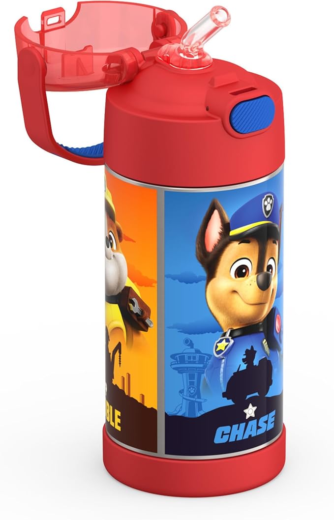 THERMOS FUNTAINER Water Bottle with Straw - 12 Ounce - Kids Stainless Steel Vacuum Insulated Water Bottle with Lid, Paw Patrol