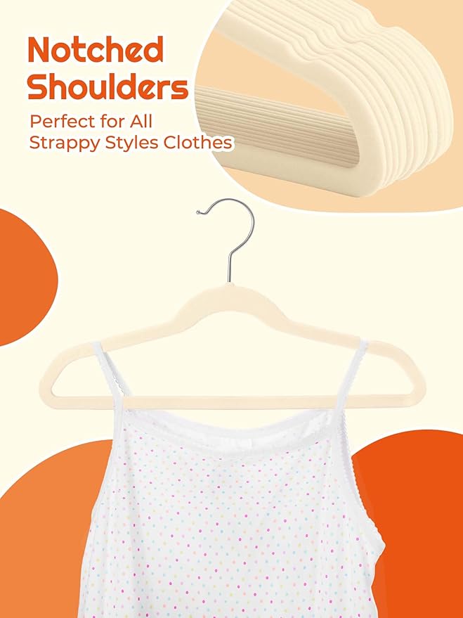 HOUSE DAY 14 Inch Kids Velvet Hangers 50 Pack, Durable Big Kid Hangers for Youth, Non Slip Kids Felt Hanger, Cute Childrens Hanger for Closet, Beige