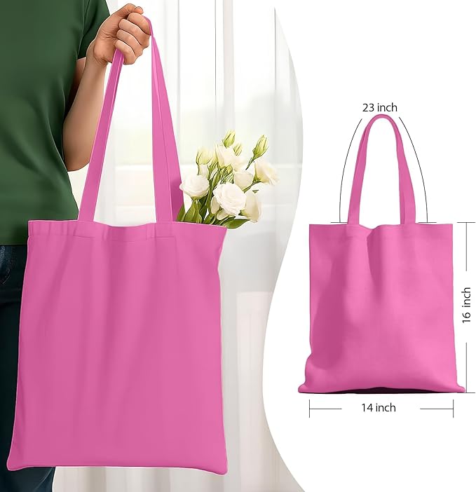 MOLOVA 1 Pack Available Premium Canvas Reusable Tote Gift Bags,Made of Natural Canvas with Handle,Work,DIY,Shopping(Pink)