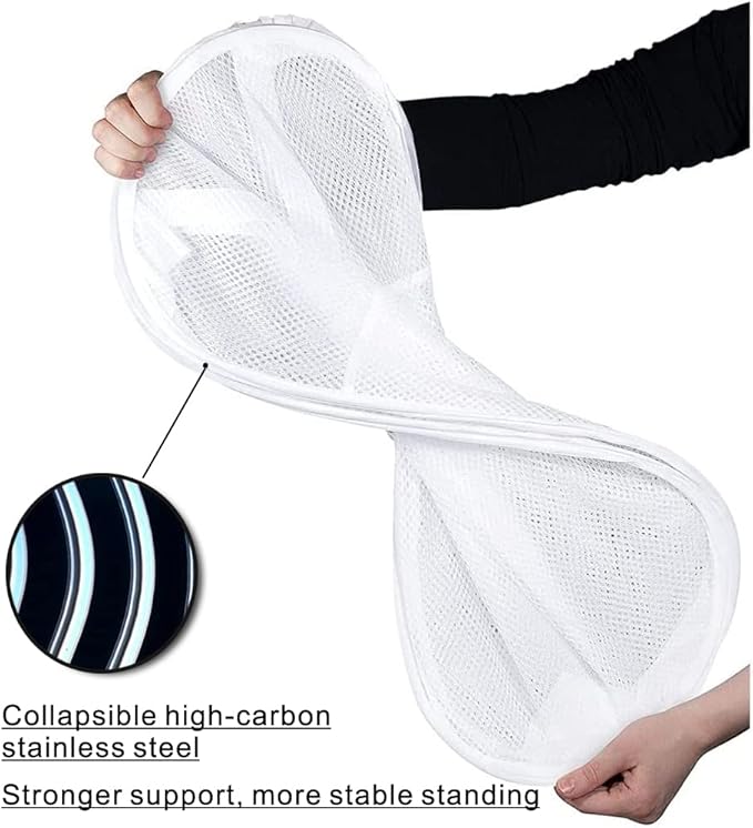 BATTOO Deluxe Strong Mesh Pop up Laundry Hamper Basket with Side Pocket Foldable Hamper for Laundry Room, Bathroom, Kids Room, College Dorm or Travel White + White