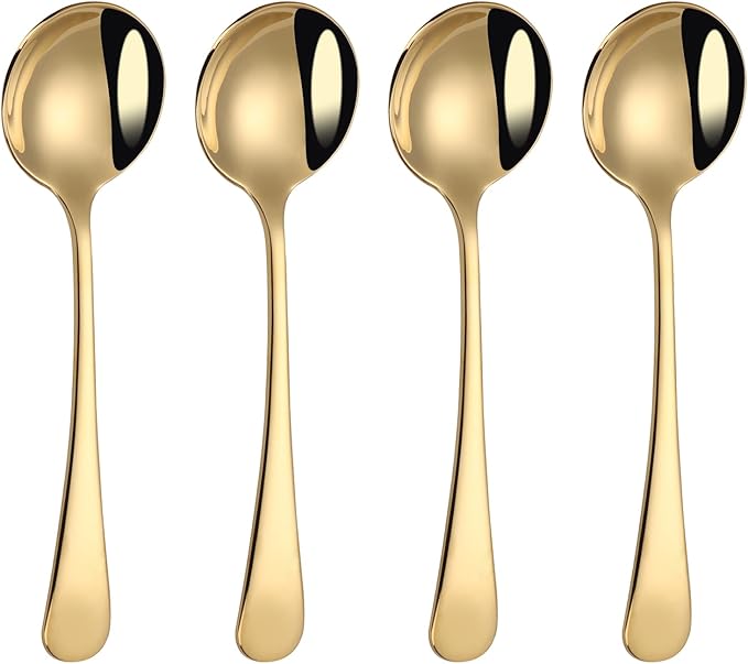 Mafier 7" Elegant Soup Spoons Silverware Set,18/10 Stainless Steel,Matte Satin Finish,Dishwasher Safe(Set of 4,Silver)