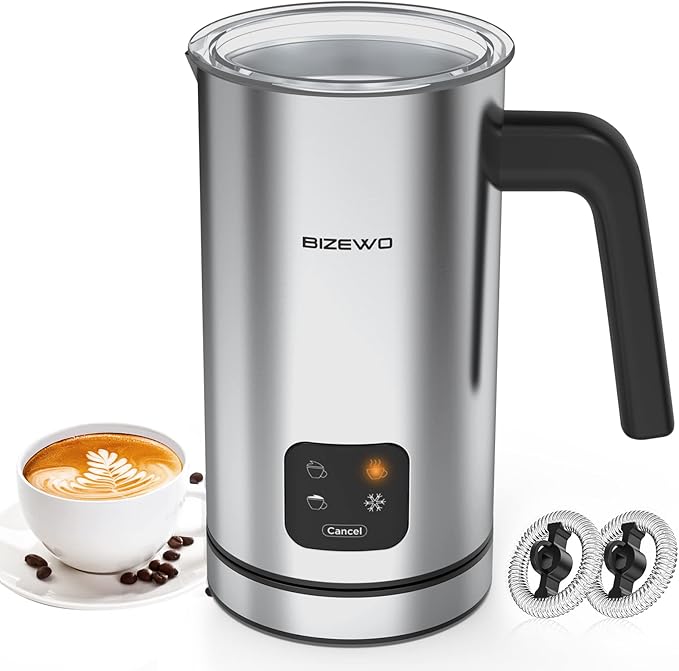 Milk Frother Electric, 4 IN 1 Warm and Cold Milk Steamer for Coffee Latte