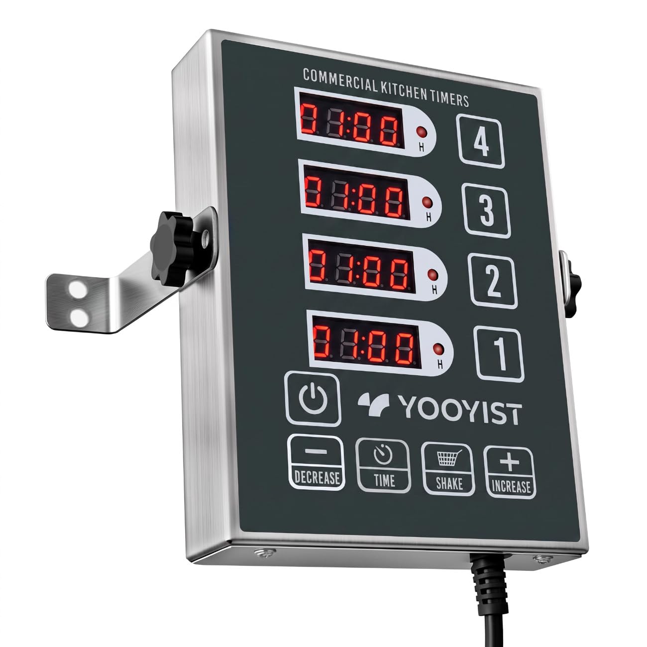 YOOYIST Precision Kitchen Timers for Cooking – 4 Channel Commercial Kitchen Timer Restaurant Kitchen Supplies – Stainless Steel Digital LED Chef Cooking Timer – Reminder Function, Loud Alarm, Black