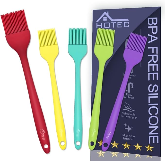 HOTEC Basting Brushes Silicone Heat Resistant Pastry Brushes Spread Oil Butter Sauce Marinades for BBQ Grill Barbecue Baking Kitchen Cooking BPA Free Dishwasher Safe (Grey 2)