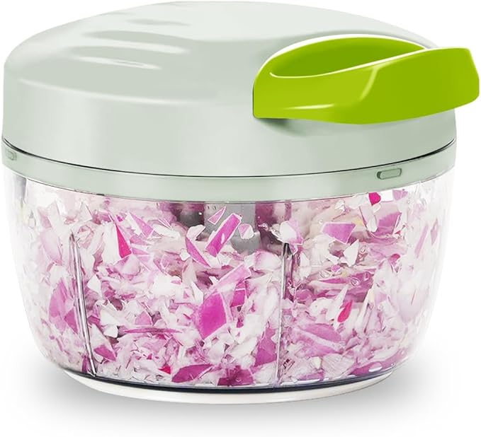 Manual Food Processor & Vegetable Chopper White - 2.3 Cup Mini Hand-Pull Cord Kitchen Chopper for Onion, Garlic, Vegetables with 3 Stainless Steel Blades