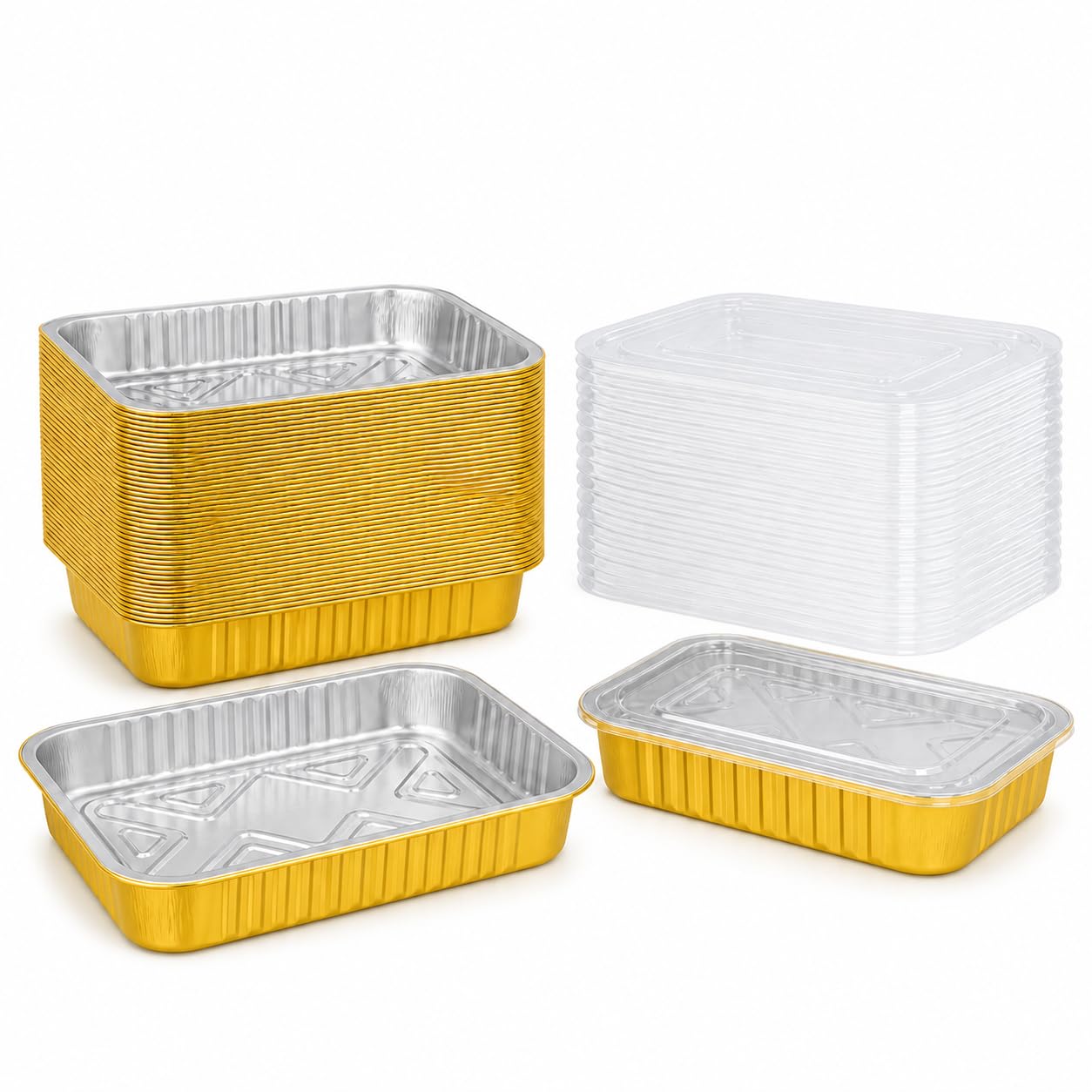 JARDLITE 15 Pack 13"×9"×2.4" Gold Aluminum Foil Pans with Lids Heavy Duty, 9x13 Foil Food Containers with Lids, Disposable Tin Foil Pans for Baking, Meal Prep, Freezer, Heating and Takeout