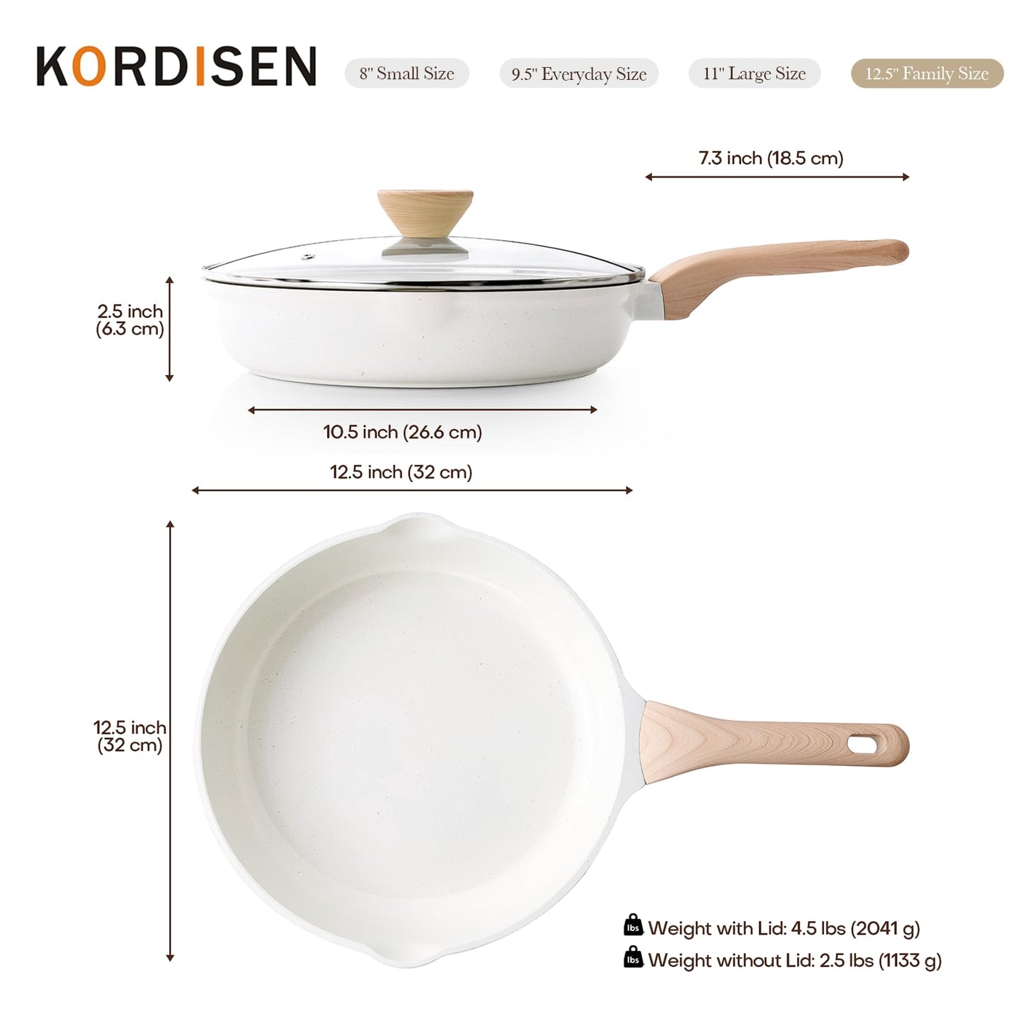 Kordisen Ceramic Non Stick Frying Pan Skillet with Lid, 12.5 Inch Large Pan