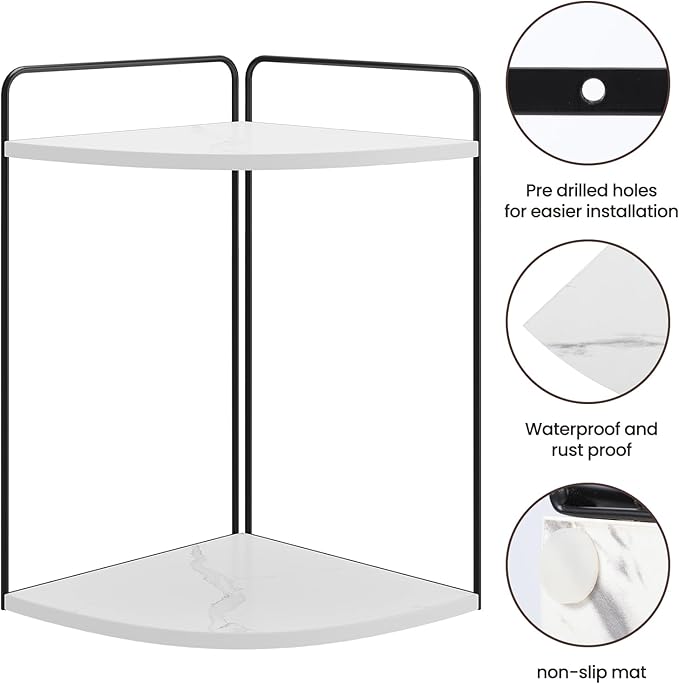 Bathroom Counter Organizer,Countertop Organizer,Vanity Organizers,Bathroom Storage,Bathroom Sink Caddy,Counter Shelf,Corner Counter,Corner Shelves(Black-White Marble)