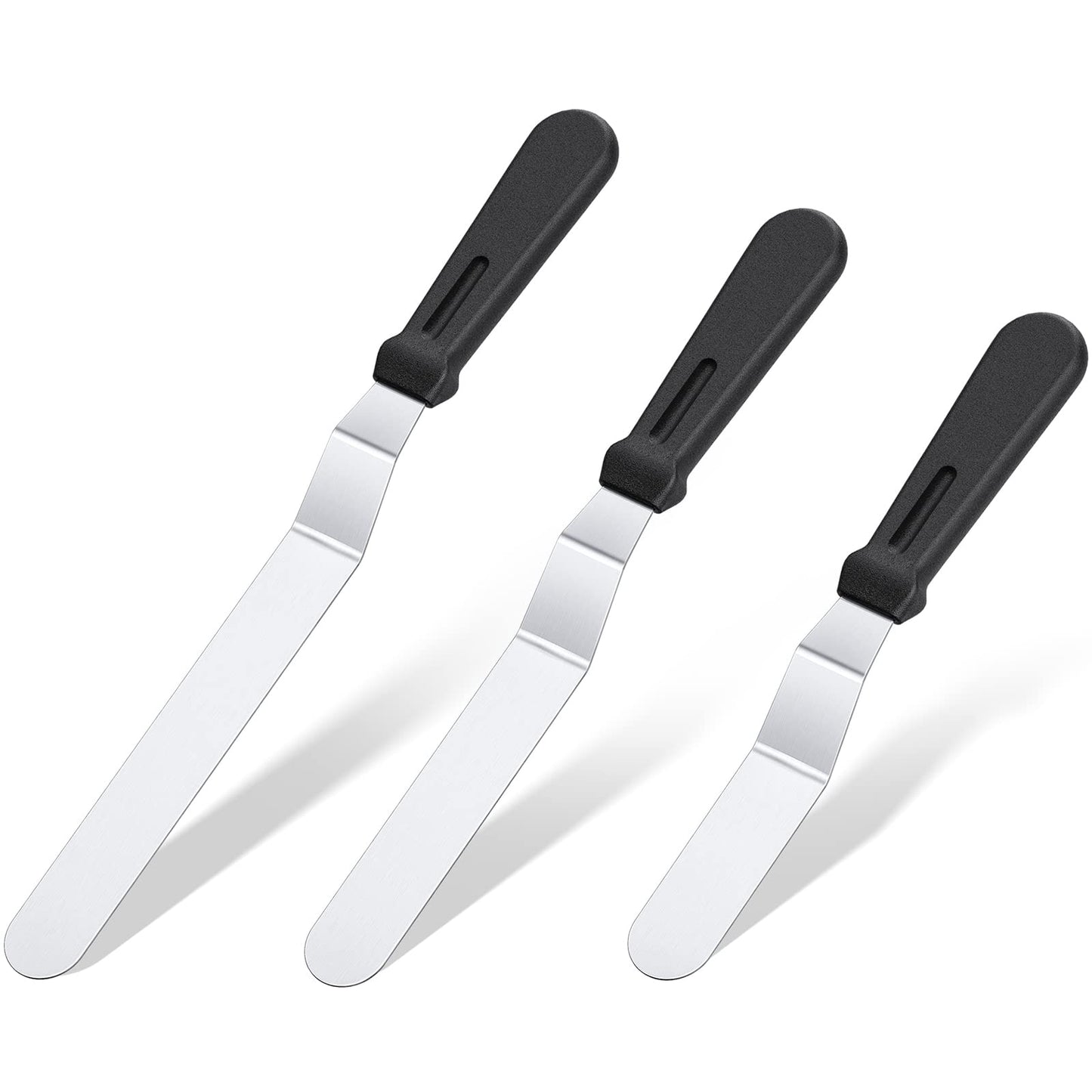 Icing Spatula, U-Taste Offset Spatula Set with 6", 8", 10" Blade,Stainless Steel Angled Cake Decorating Frosting Spatula Set of 3 (Black)