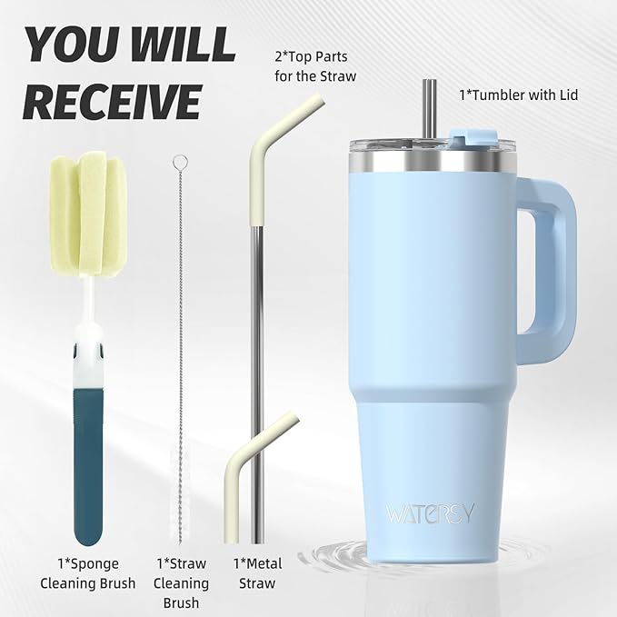 30 oz Tumbler with Handle,Tumbler with Lid and Straw,Double Wall Insulated Cup Stainless Steel Travel Mug(Cold for 34 Hours),Water Bottle for Iced Tea,Coffee,Cold Beverages(Blue)