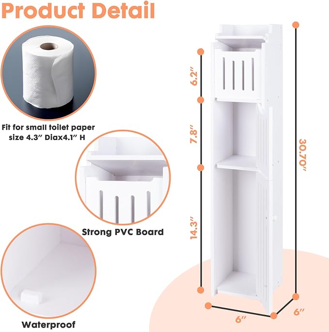 ShellKingdom Toilet Paper Holder Stand, Bathroom Storage Cabinet with Doors and Shelves, Slim Storage Cabinet for Bathroom Small Spaces Corner Shelf Organizer - White