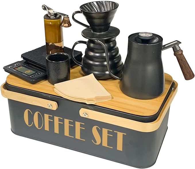 SOTECH Pour Over Coffee Maker Set Portable Pour Over Set-Manual Coffee Grinder Heatproof Glass Coffee Dripper for Traveling Camping