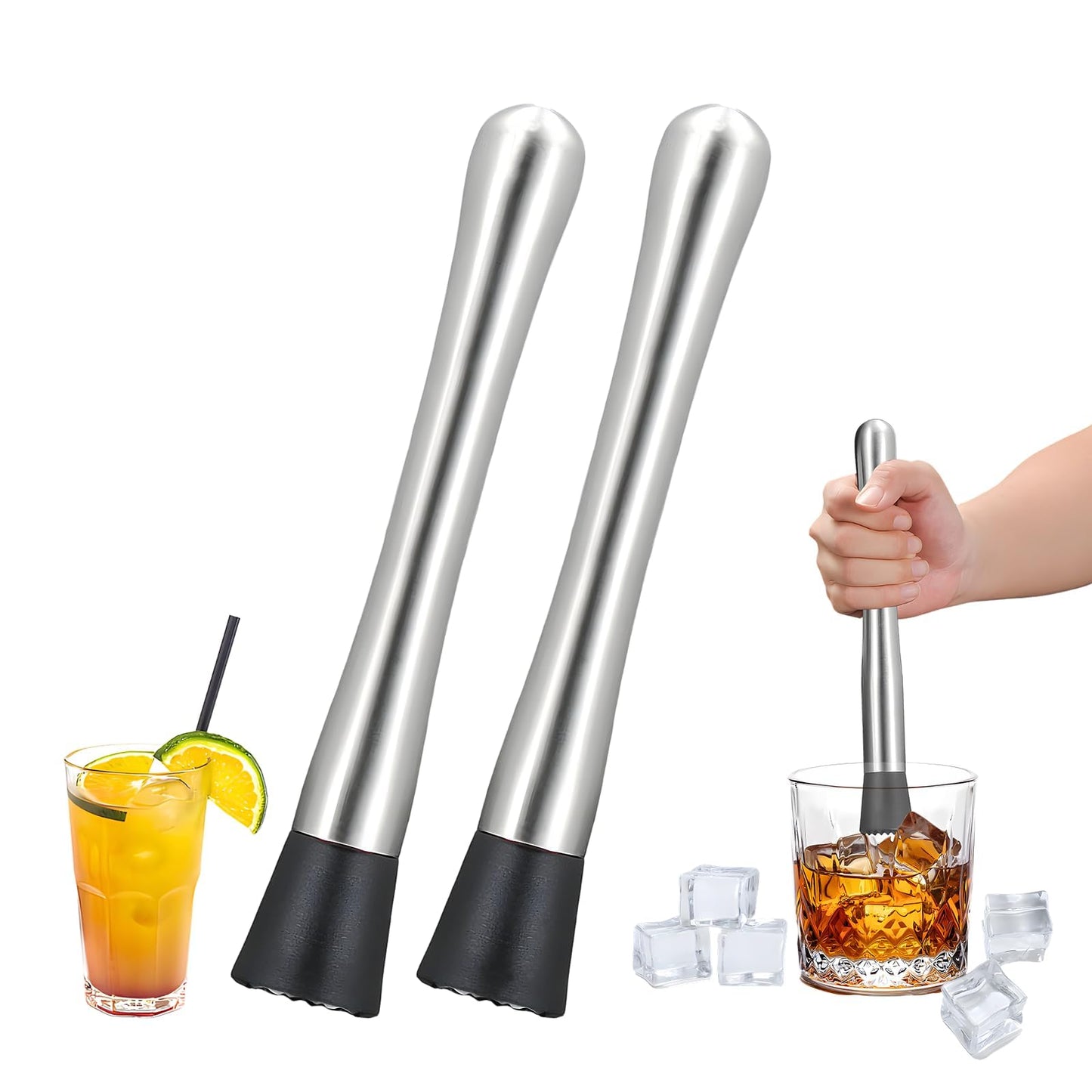 Muddler for Cocktails,8" Stainless Steel Cocktail Muddler for Lemonade, Lemon Smasher Bartender Accessories, Crushes Ice,Fruits & Herbs, Bartender Tool for Home,Bar Use,Lemonade stand supplies