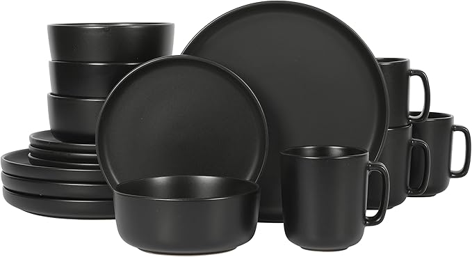 Gibson Home Zuma 16 Piece Round Kitchen Dinnerware Set, Dishes, Plates, Bowls, Mugs, Service for 4, Matte Stoneware, Grey, Gray