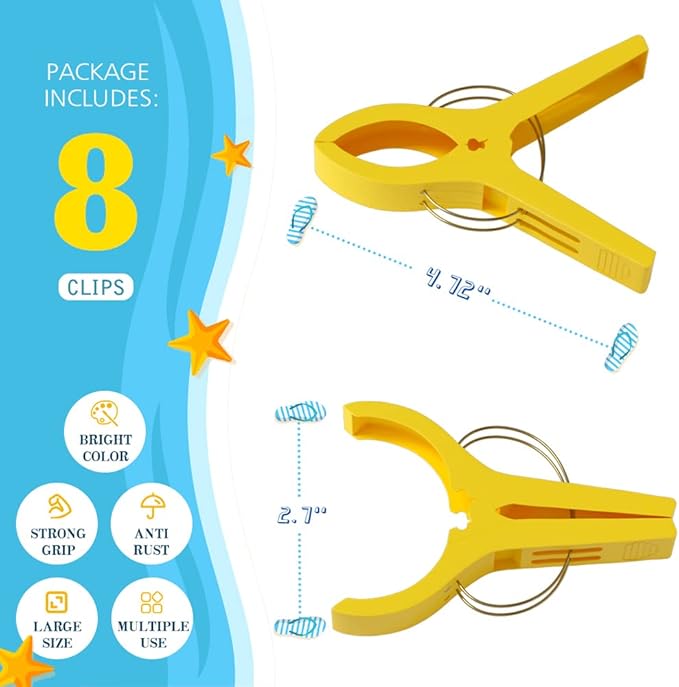 Danmu Beach Towel Clips,Beach Clips,Cruise Essentials,Towel Clips for Beach Chairs Cruise, Heavy Duty Clothes Pins-Keep Your Towel from Blowing Away, Beach Accessories for Vacation Must Haves