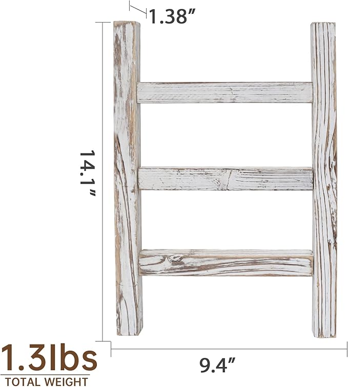 FUIN Wooden Tea Towel Ladder, Mini Ladder Towel Rack Display Hanger, Small Rustic Farmhouse Tea Towel Stand Holder for Country Bathroom Decor, White