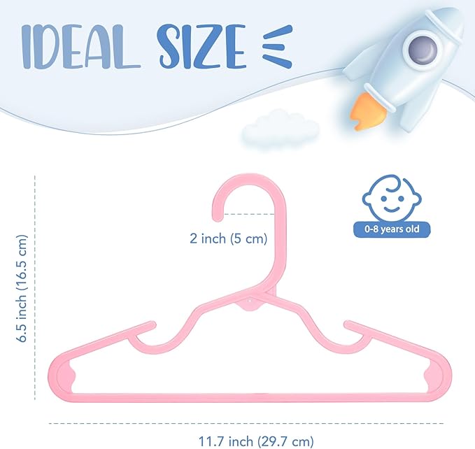 HOUSE DAY Plastic Baby Hangers for Closet 60 Pack, Durable Plastic Kids Hangers for Baby Clothes, Thin & Compact Childrens Hangers, Space Saving Pink Baby Hanger, Small Hanger for Kids Clothes
